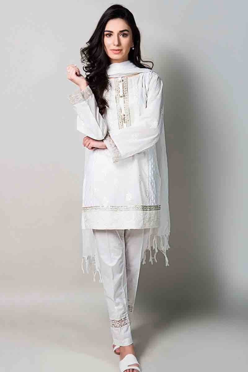 white short shirt with matching dupatta and pants latest maria b fancy party wear eid dresses 2017 with price for girls