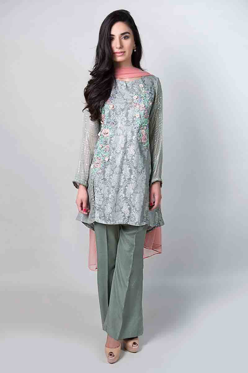 new gray short shirt with light pink dupatta and matching pants latest maria b fancy party wear eid dresses 2017 with price for girls