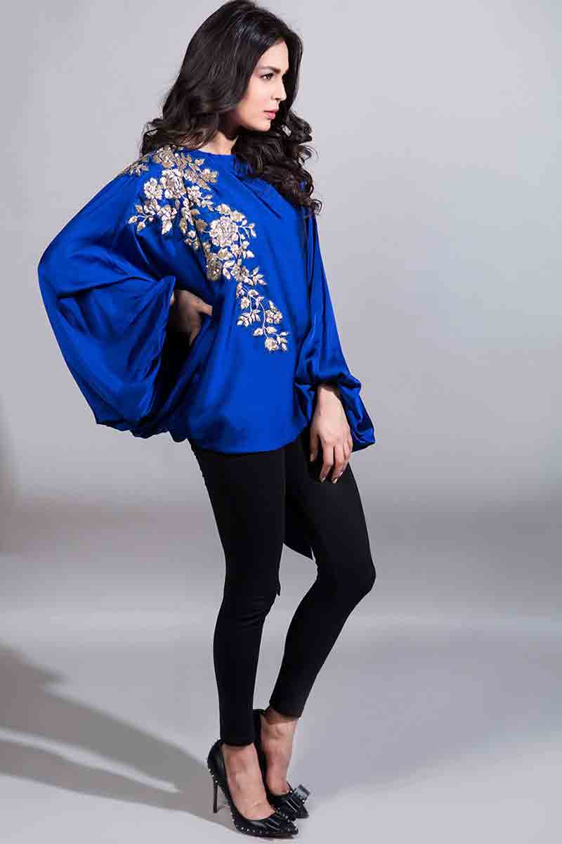 royal blue embroidered cape with black pants latest maria b fancy party wear eid dresses 2017 with price for girls