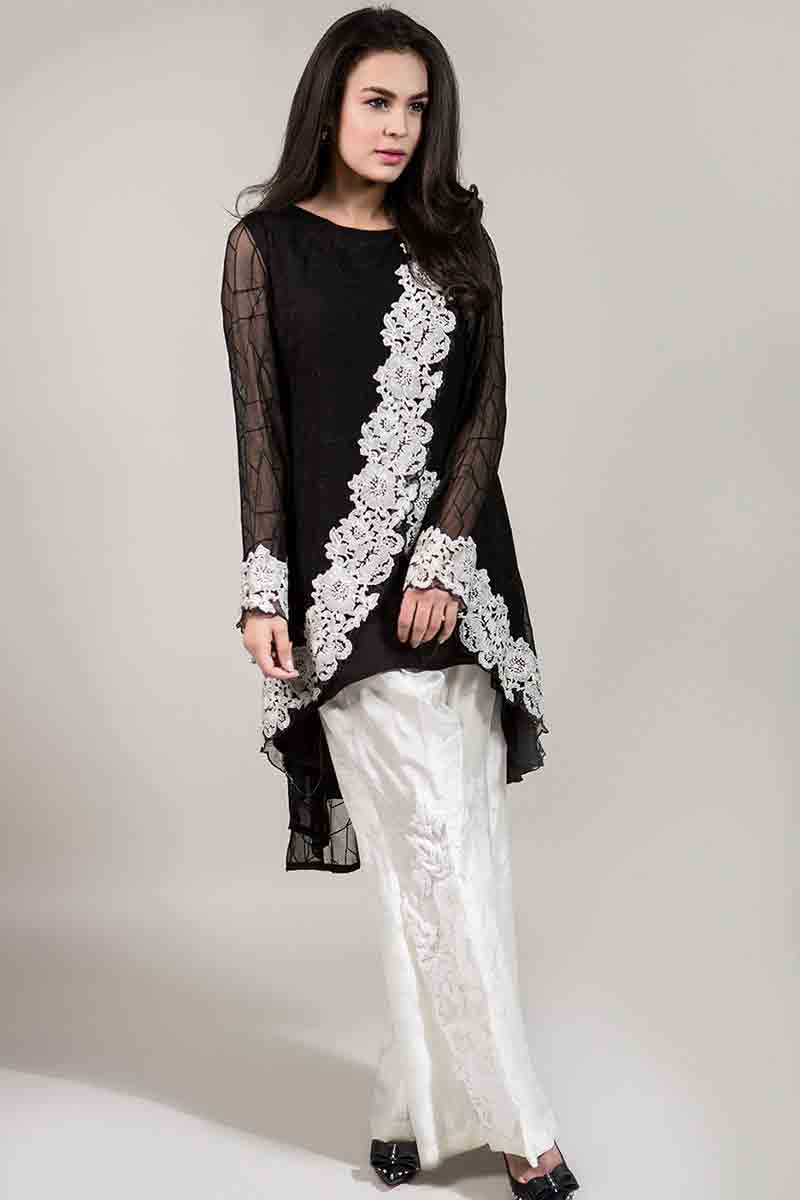 sexy black net shirt with white embroidery and white pants latest maria b fancy party wear eid dresses 2017 with price for girls