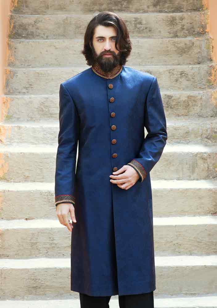 new blue pakistani groom wedding sherwani designs 2017 for mehndi