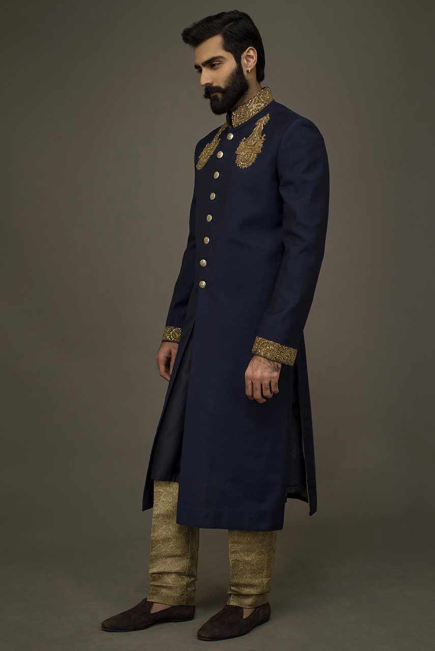 latest navy blue pakistani groom wedding sherwani designs 2017 for mehndi 