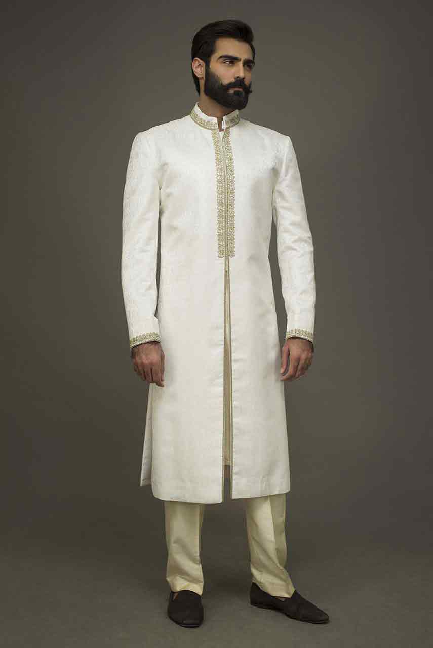 trendy white pakistani groom wedding sherwani designs 2017 for mehndi