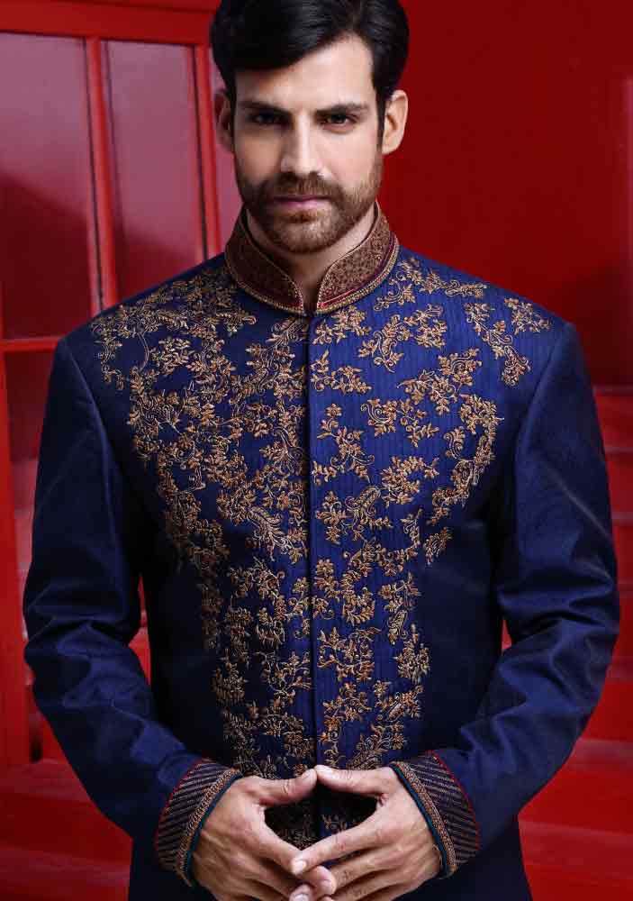 best royal blue trendy pakistani groom wedding sherwani designs 2017 for mehndi