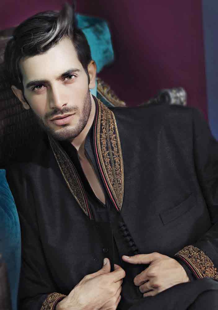 amazing black pakistani groom wedding sherwani designs 2017 for mehndi with embroidery on collar