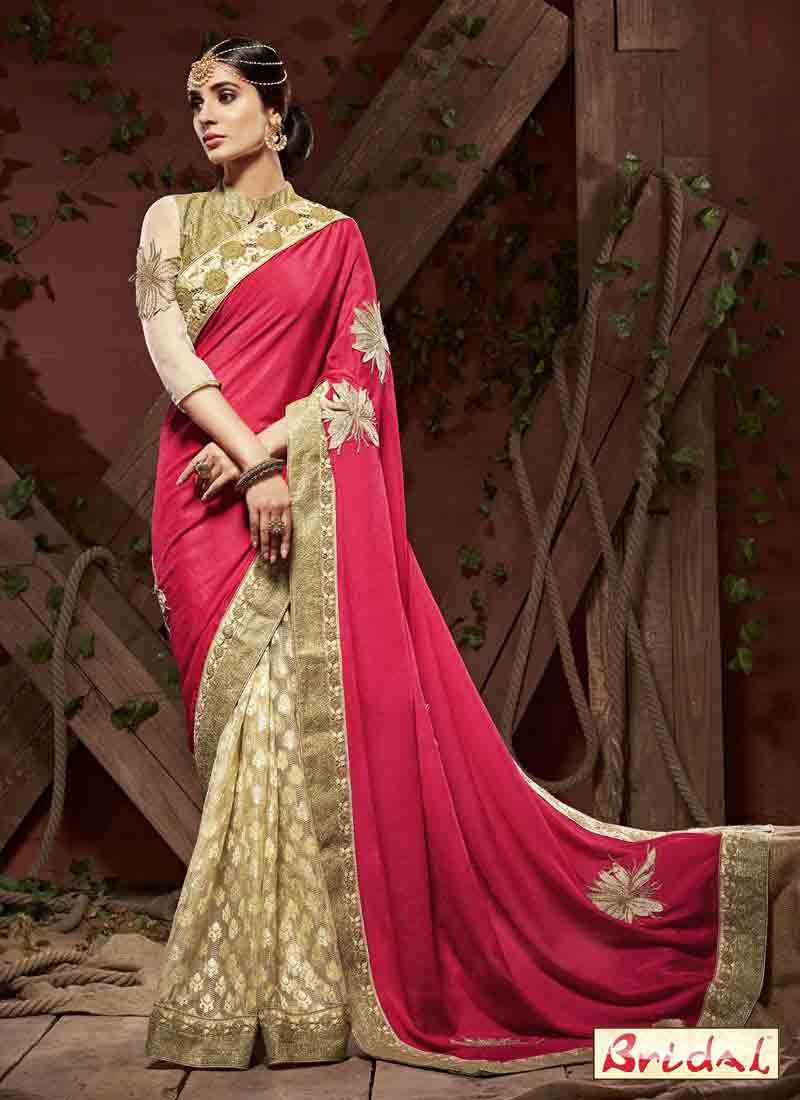 best pink and golden designer saree for wedding in 2018