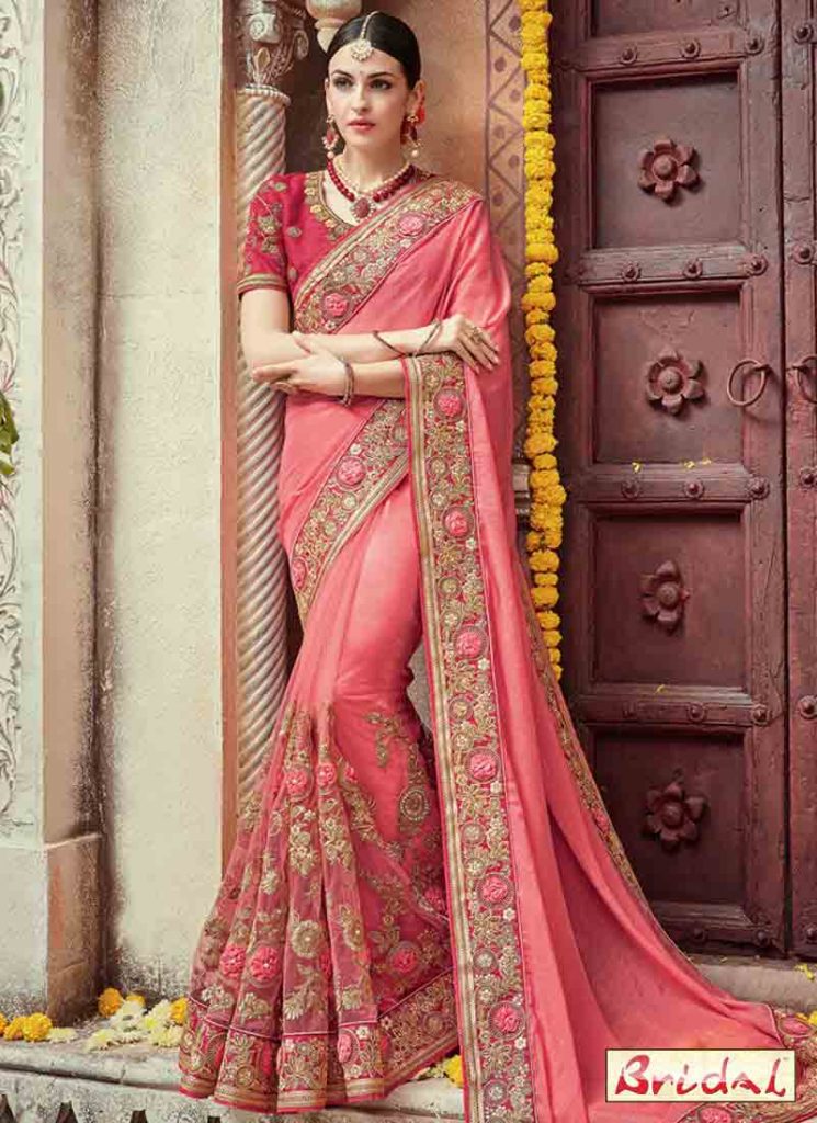 bridal pink wedding saree