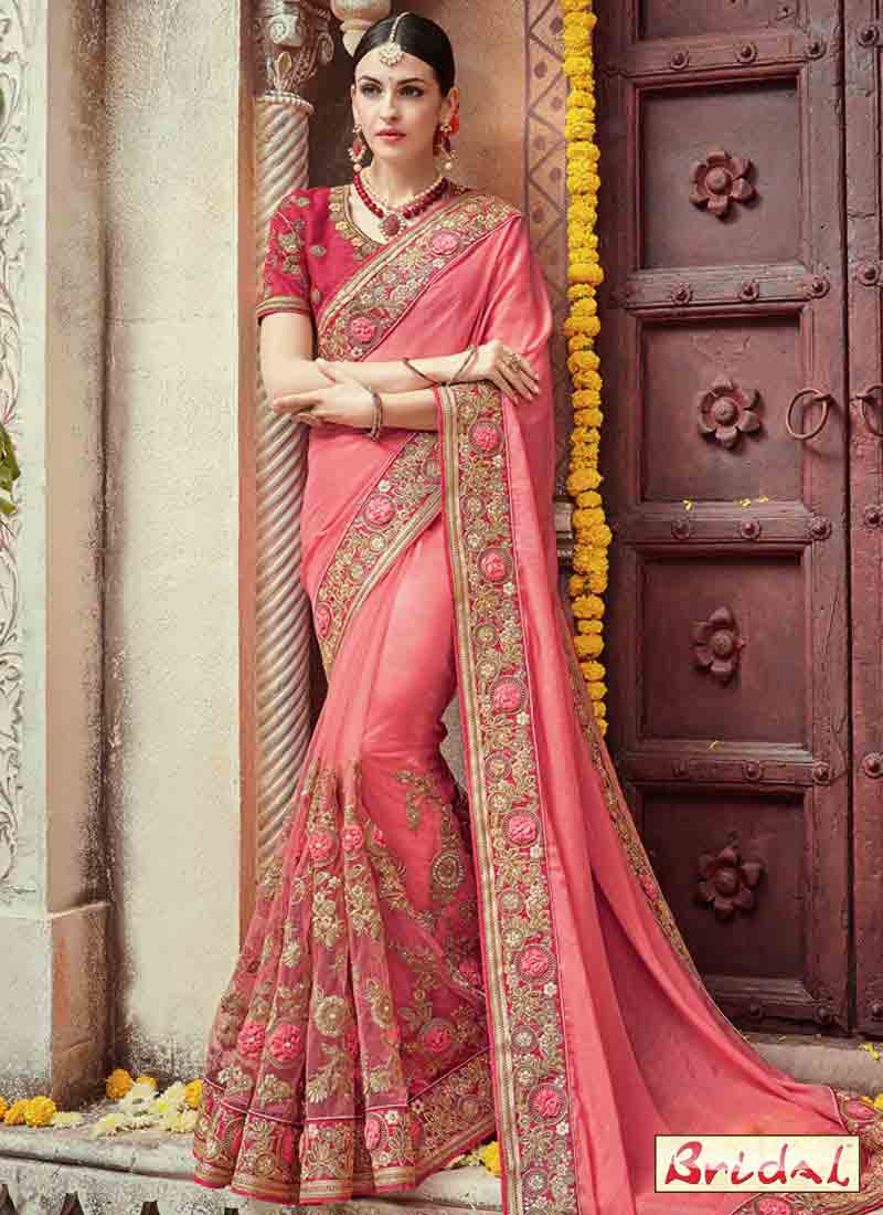 New pink embroidered designer saree for wedding in 2018