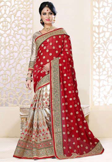 best red and silver Indian bridal designer saree for wedding in 2018