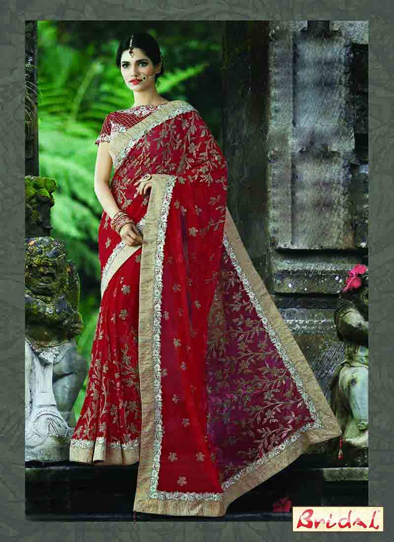 latest red net designer saree for wedding reception in 2018