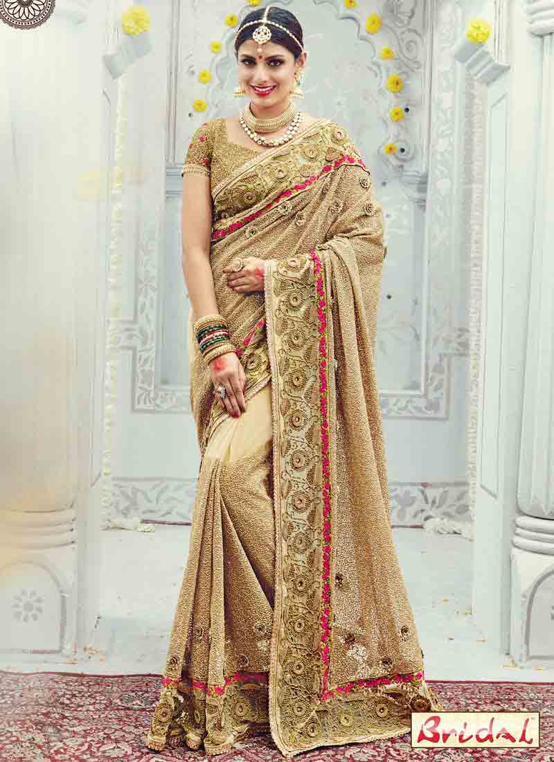 gorgeous golden designer saree for wedding in 2018