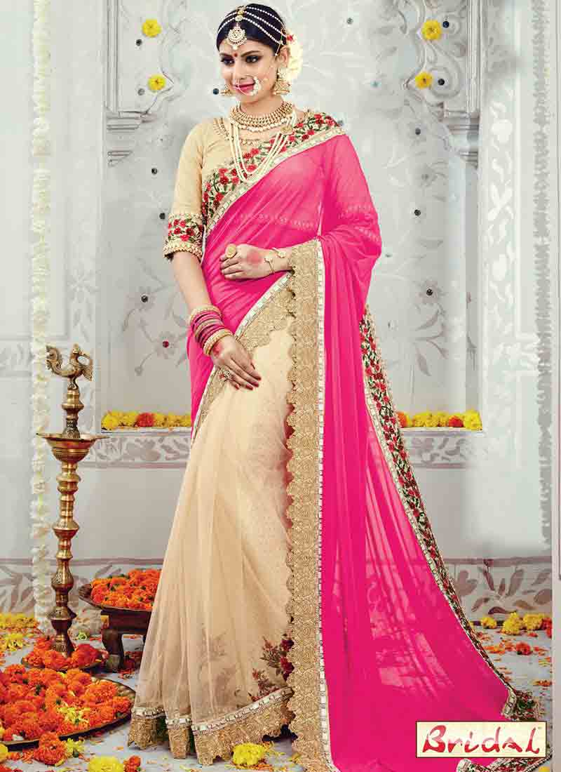 latest pink and white Indian bridal wedding and party wear saree designs 2018