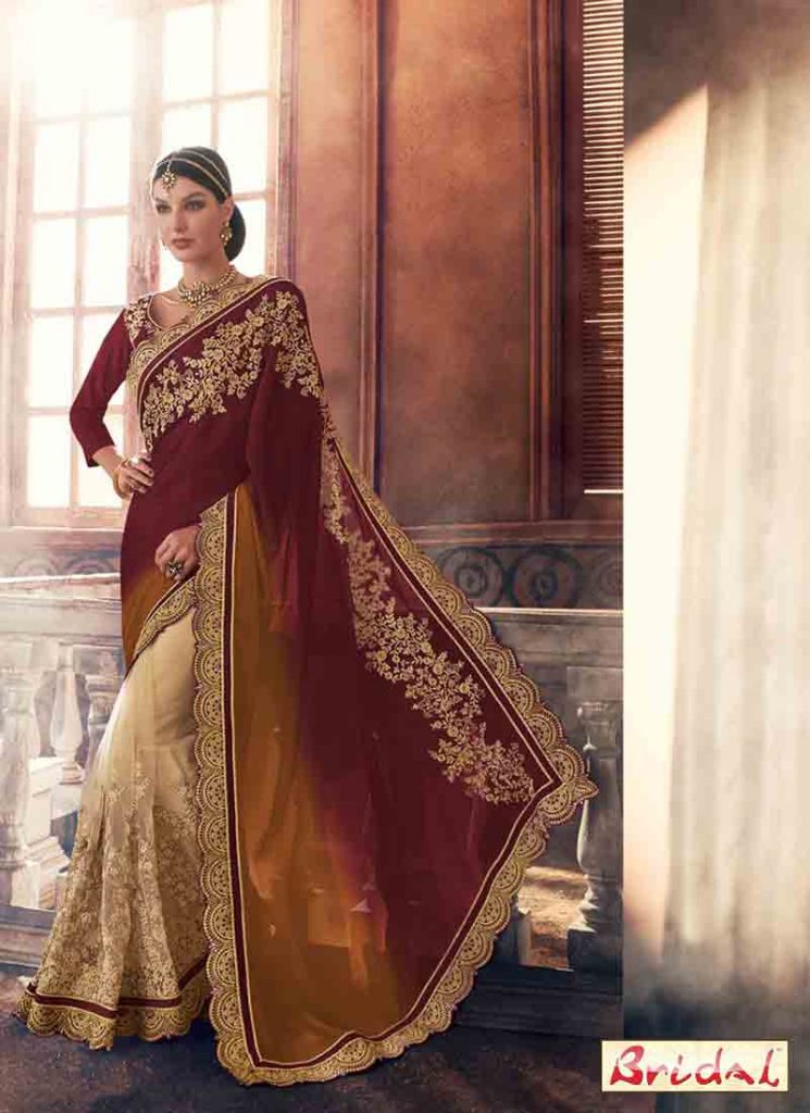 Brown net and silk saree designs for wedding in 2018 FashionEven