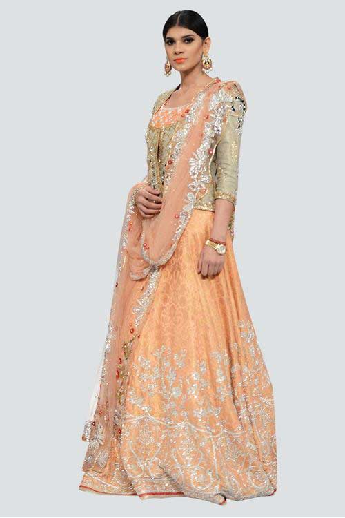 amazing peach and silver latest bridal wedding lehenga dress designs 2017 for barat day