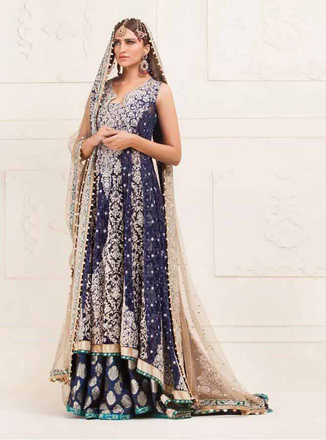 trendy blue latest bridal wedding lehenga dress designs 2017 for barat day