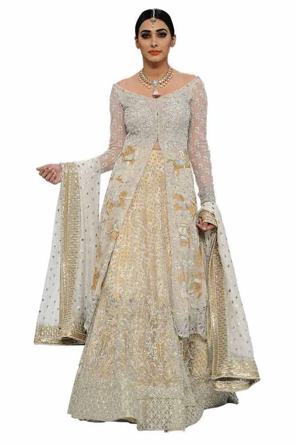 trendy front open long shirt with latest bridal wedding lehenga dress designs 2017