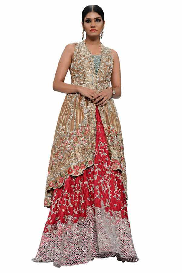 new front open short shirt with red lehnga designs for pakistani bride