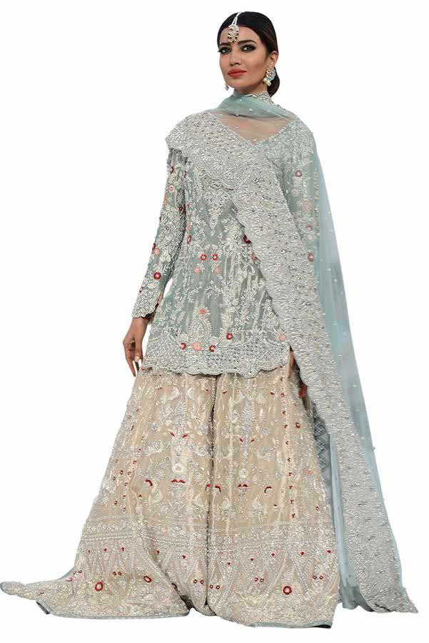 amazing ash grey and light pink latest bridal wedding lehenga dress designs 2017