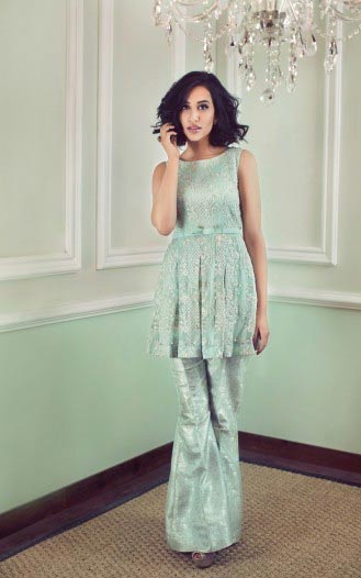 new sky blue short frock trend with sharara in pakistan