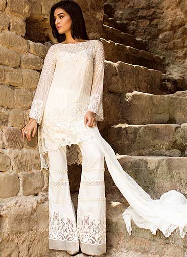 new and trendy white short shirt with sharara dress for barat day