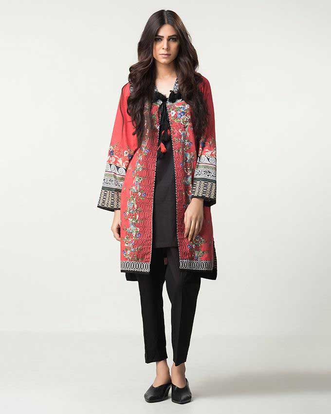 new red and black gown winter dresses in Pakistan