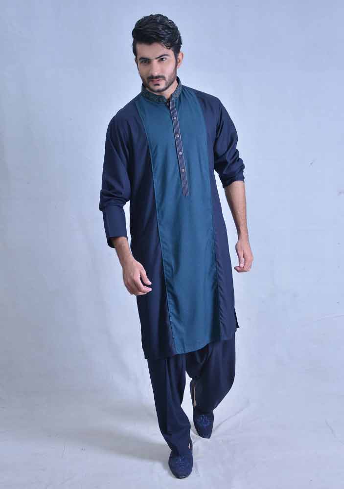 classy deep blue best pakistani men kurta shalwar kameez designs 2017