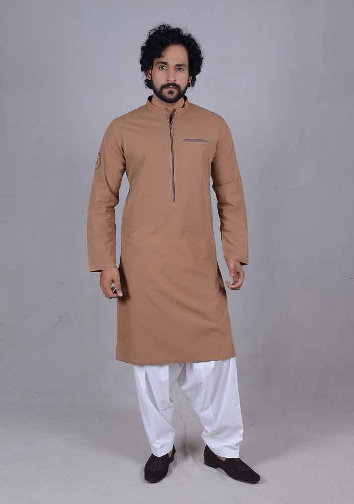 trendy brown best pakistani men kurta shalwar kameez designs 2017 with white shalwar