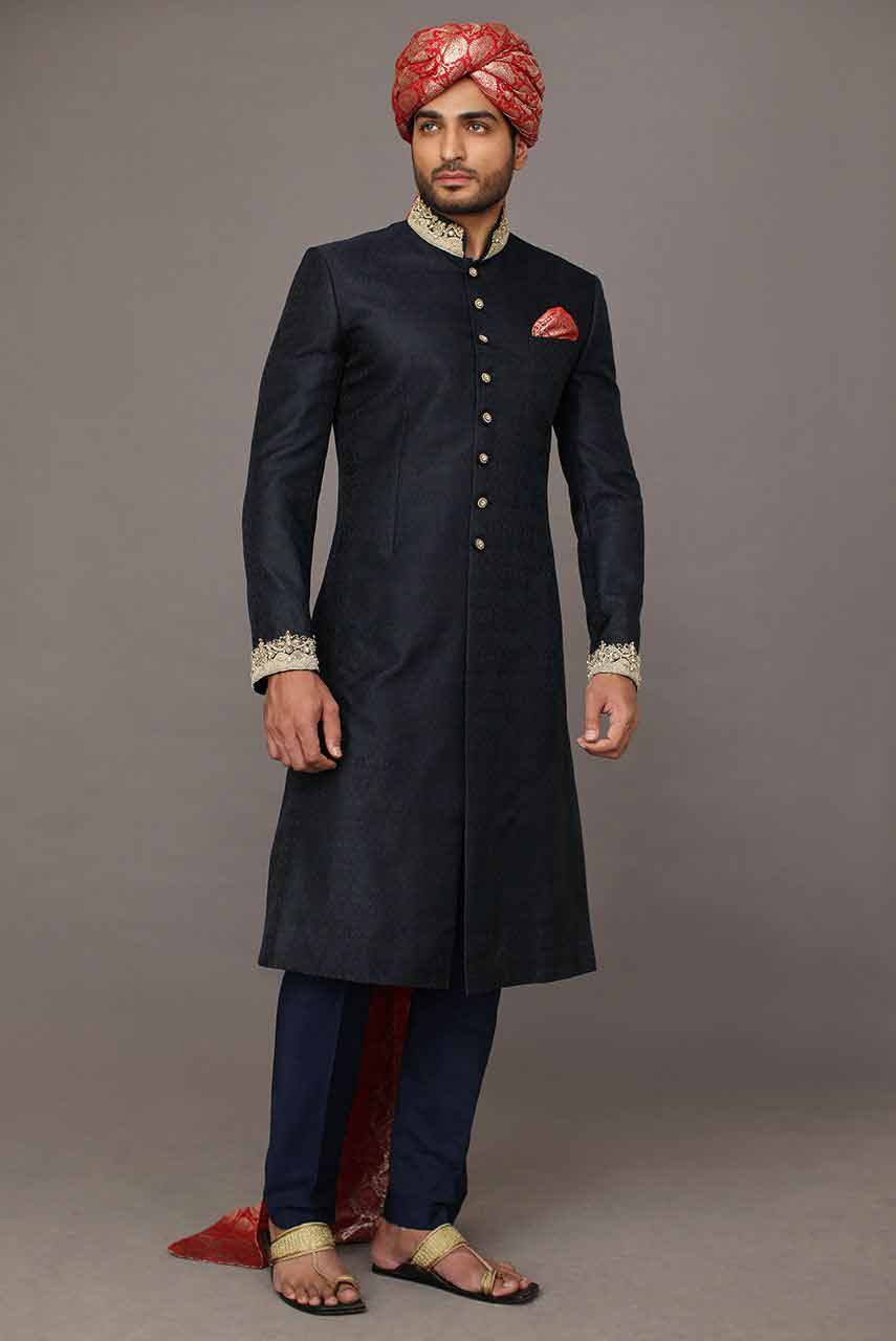 cool black best pakistani mens wedding sherwani barat dresses 2017 with red turban or pagri