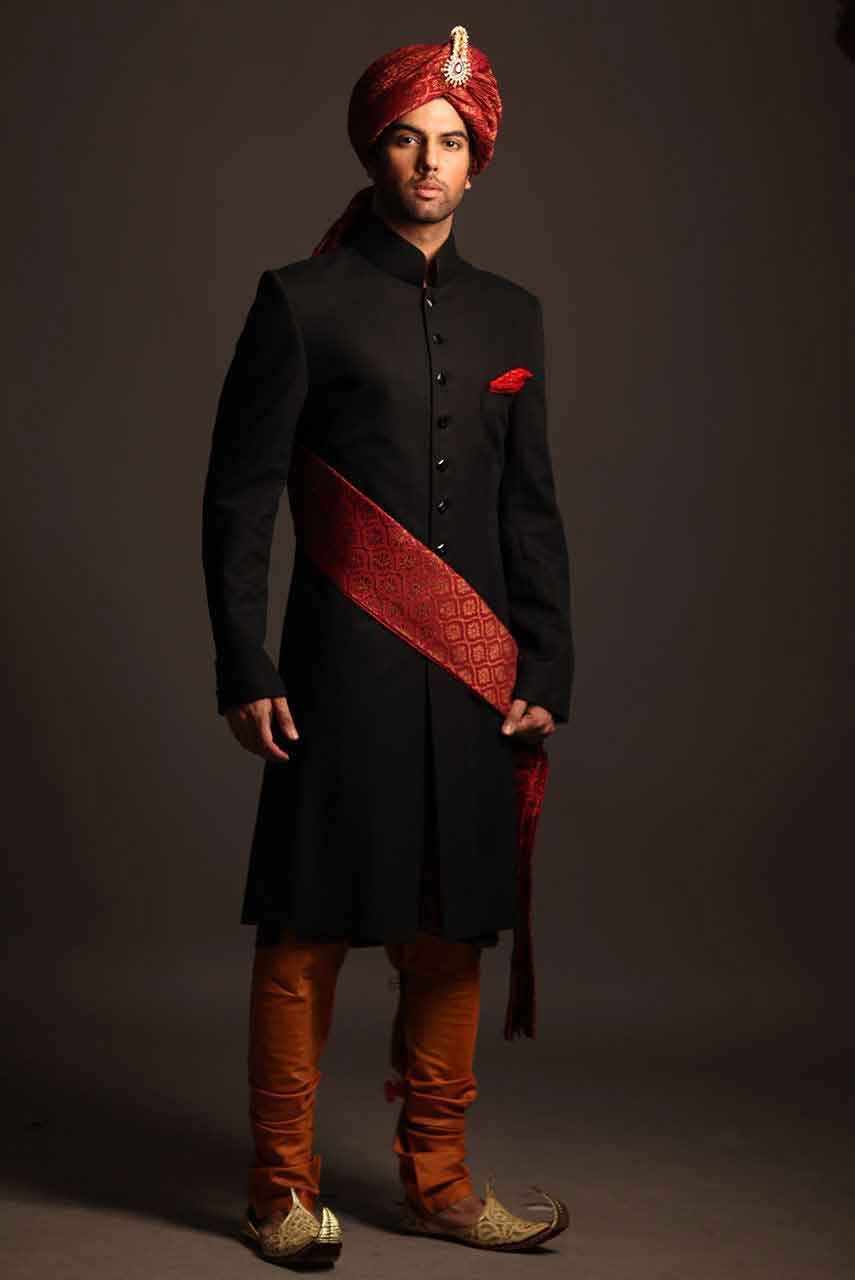 best black with turban and pink scarf or patka pakistani mens wedding sherwani barat dresses 2017