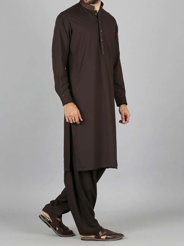 latest dark brown best pakistani men kurta shalwar kameez designs 2017 with same shalwar