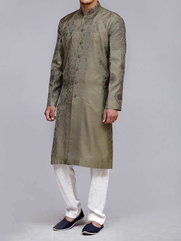 latest green best pakistani men kurta shalwar kameez designs 2017 with white pajama