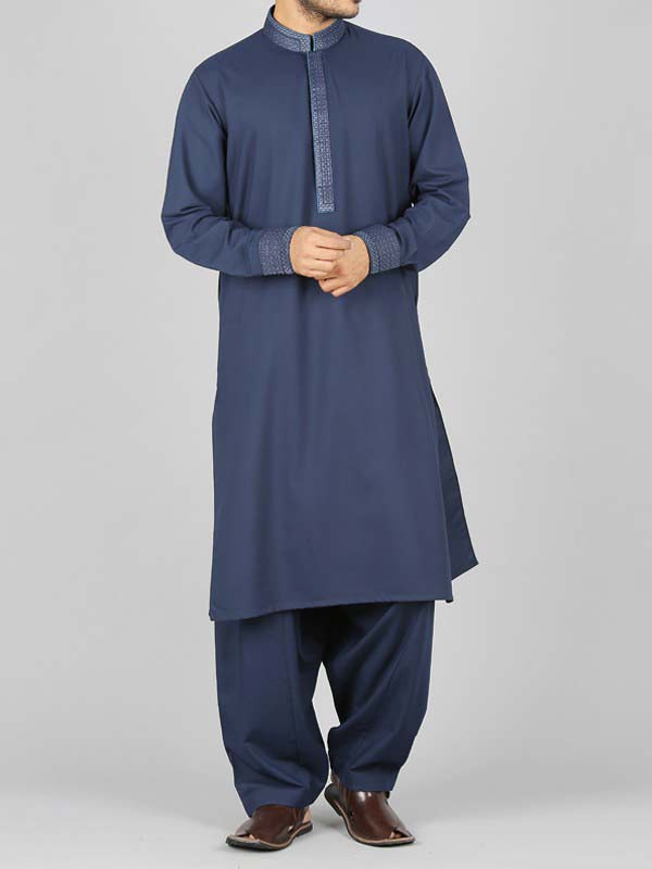 latest blue best pakistani men kurta shalwar kameez designs 2017 with same blue shalwar