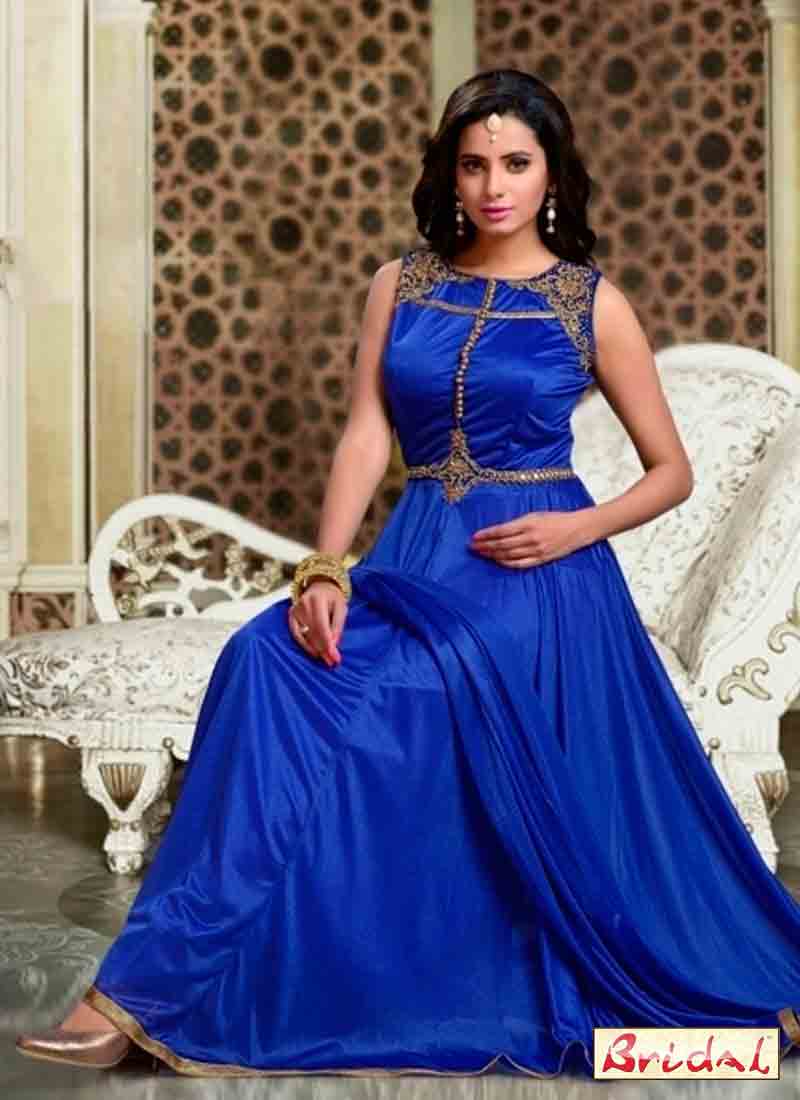 Royal blue latest indian anarkali frocks and salwar suit dress designs 2017 for wedding