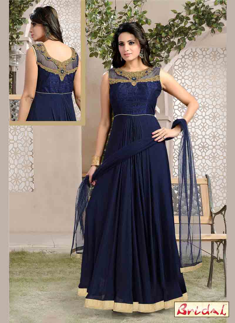 amazing blue latest indian anarkali frocks and salwar suit dress designs 2017 for party