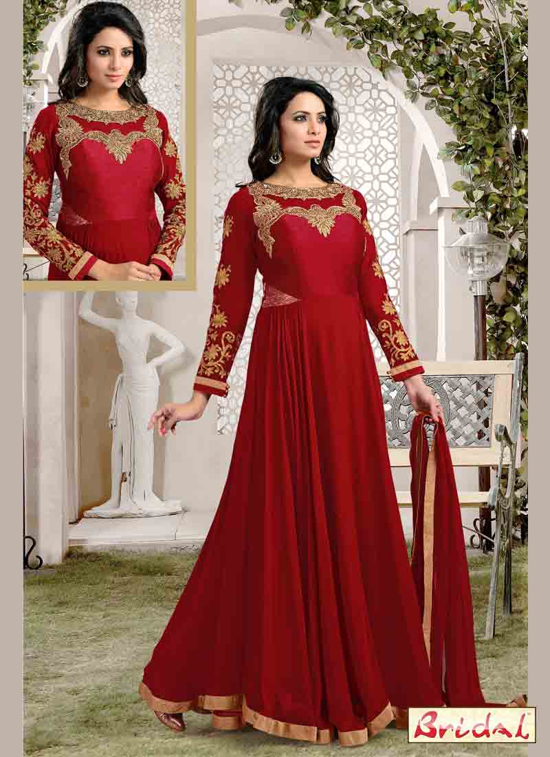 cool red and golden latest indian anarkali frocks and salwar suit dress designs 2017 for party