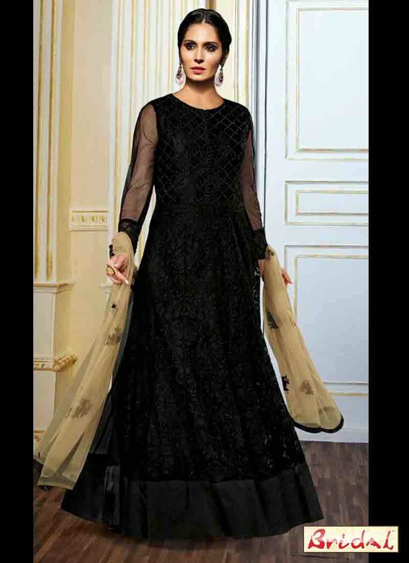 classy black floor length frock latest indian anarkali frocks and salwar suit dress designs 2017 for wedding party