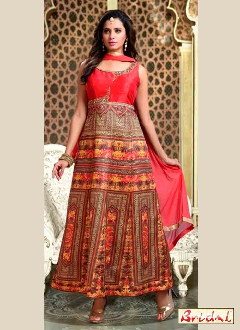 stylish red and multi color latest indian anarkali frocks and salwar suit dress designs 2017 with dupatta