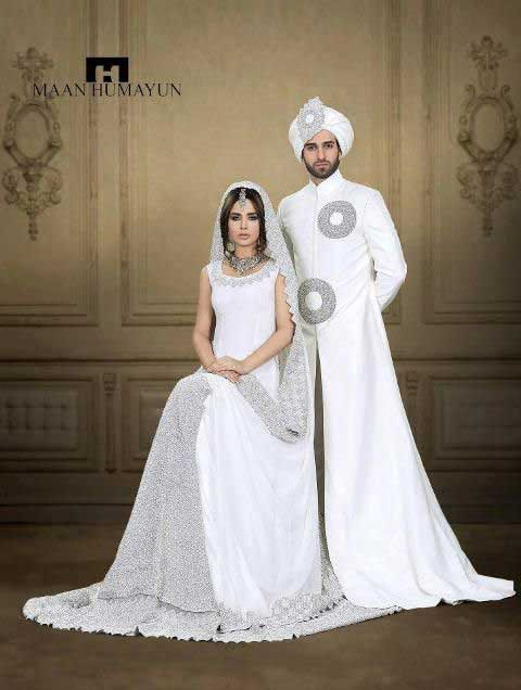 bride and groom white latest indian and pakistani wedding matching dress combinations for bride and groom 2017