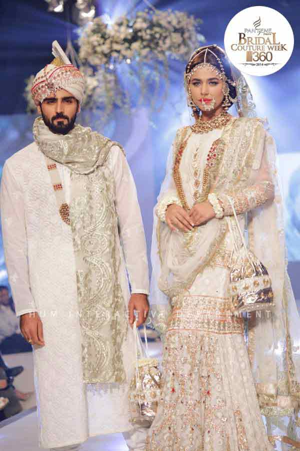 Bridal and groom in white matching dresses latest indian and pakistani wedding matching dress combinations for bride and groom 2017