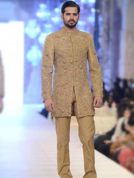 Best embroidered cream short sherwani new short sherwani styles 2017 sherwani for men in pakistan