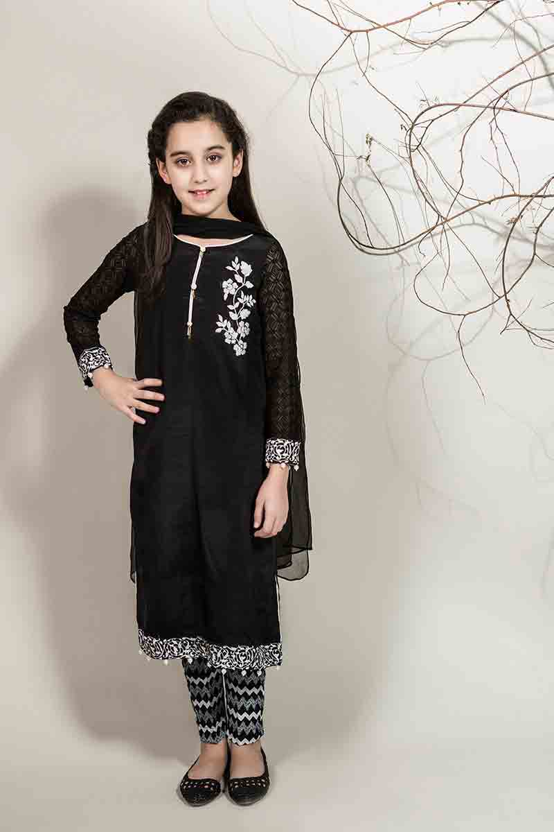 New black shirt with dupatta for Pakistani little girls Mariab kids party dresses 2017 for wedding