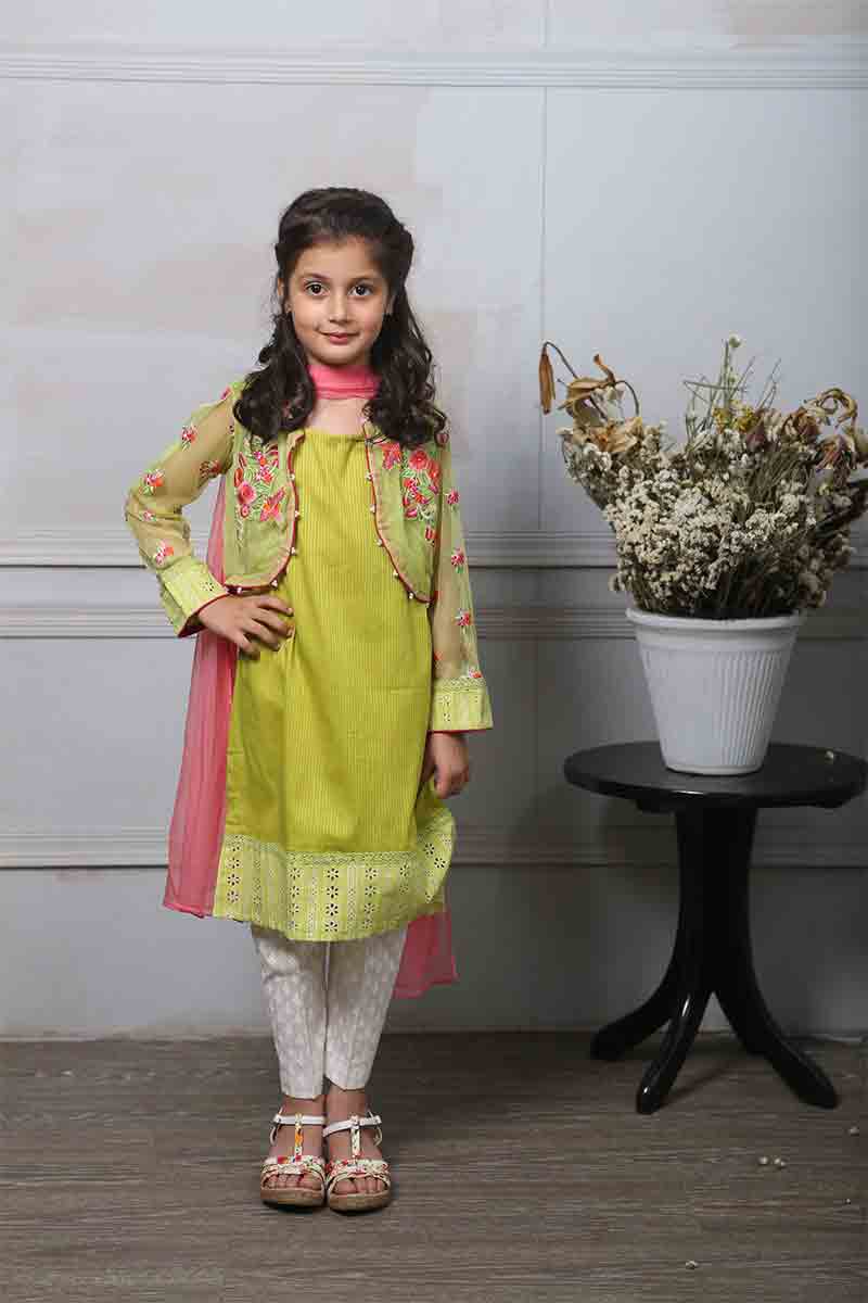 Best light green kurti with pink dupatta for Pakistani little girls Mariab kids party dresses 2017 for wedding