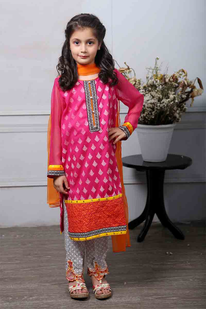 Best pink orange shirt with orange dupatta Mariab kids party dresses 2017 for wedding