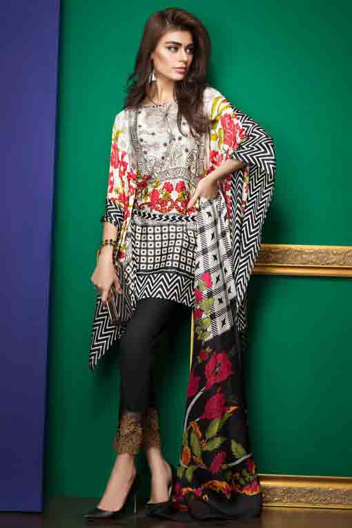 best khadi digital print shirt with black trousers new summer lawn dresses 2017 for Pakistani girls