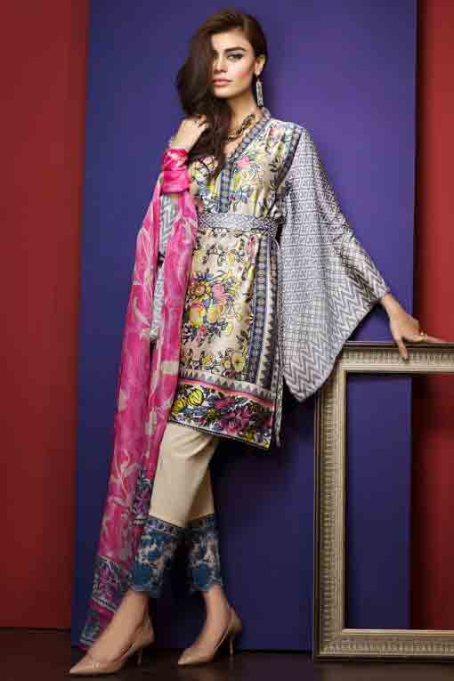 new khaadi digital print short shirt with trouser and matching dupatta new summer lawn dresses 2017 for Pakistani girls