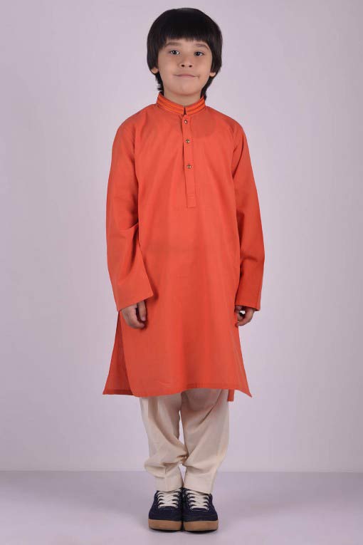 orange latest little boys kurta shalwar kameez designs 2017 for summer in Pakistan