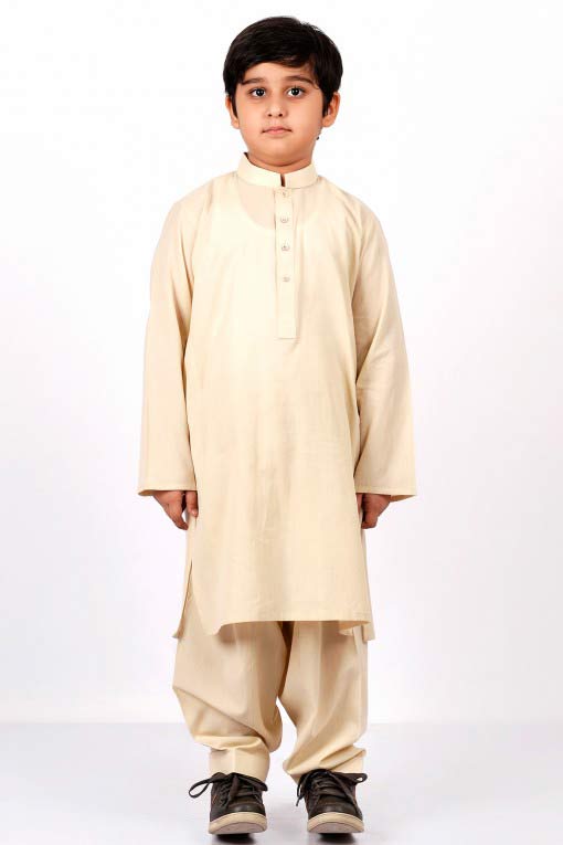 Beige latest little boys kurta shalwar kameez designs 2017 for summer in Pakistan