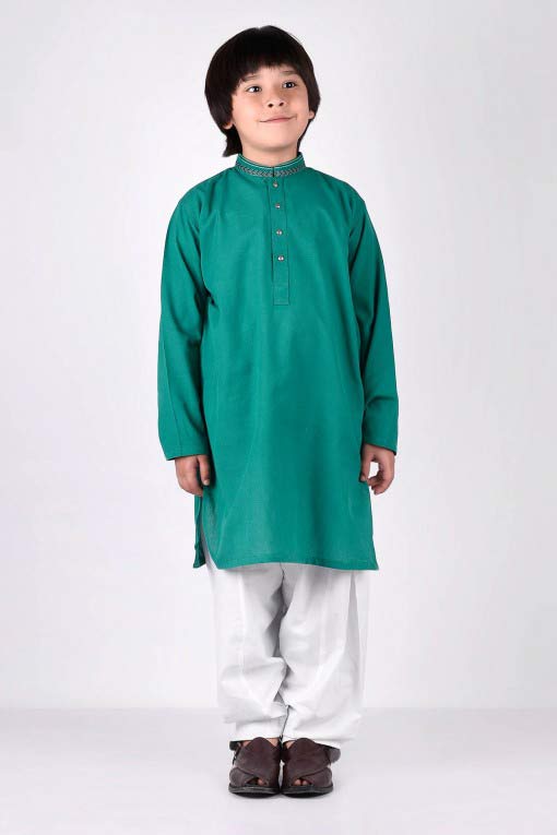 green latest little boys kurta shalwar kameez designs 2017 for summer in Pakistan