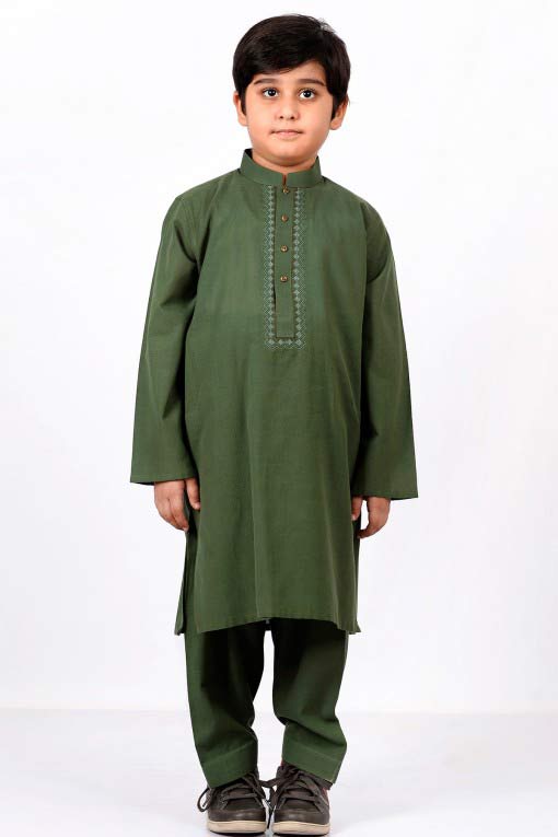 Best dark green latest little boys kurta shalwar kameez designs 2017 for summer in Pakistan