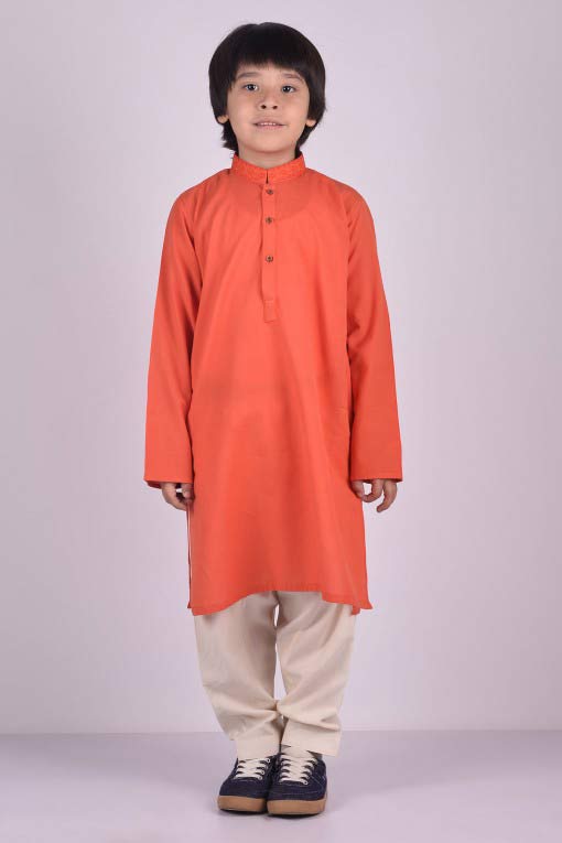 orange latest little boys kurta shalwar kameez designs 2017 for summer in Pakistan